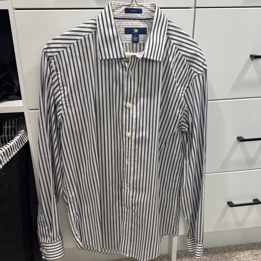 Egara Black and White Striped Button Down Shirt